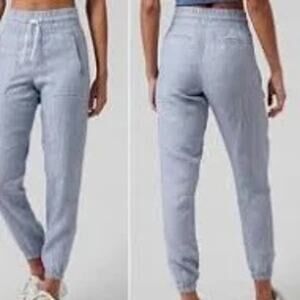 Athleta Cabo Linen Joggers Chambray Blue Elastic Waist Coastal Women 4